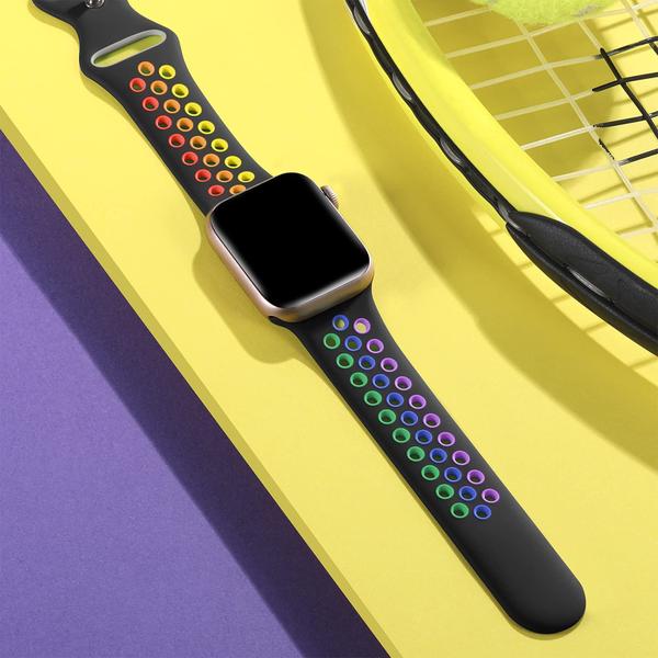 Imagem de Lerobo Pulseira de Silicone para Apple Watch 38-49mm (Preto/Arco-Íris)