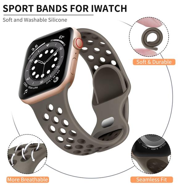 Imagem de Lerobo Pulseira de Silicone Respirável para Apple Watch (Cinza Oliva/Cinza Café)