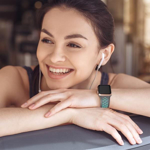 Imagem de Lerobo Pulseira de Silicone Respirável para Apple Watch (Cinza/Verde Água)