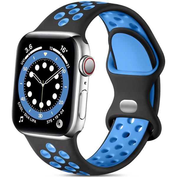 Imagem de Lerobo Pulseira de Silicone Respirável para Apple Watch (Preto/Azul)