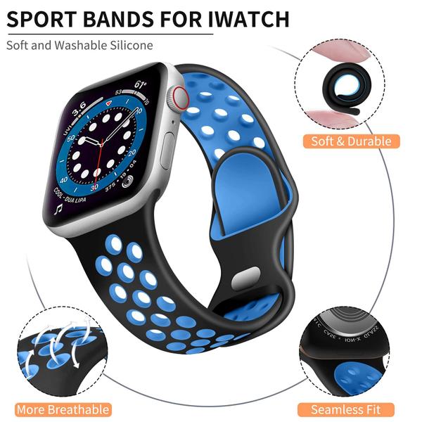 Imagem de Lerobo Pulseira de Silicone Respirável para Apple Watch (Preto/Azul)