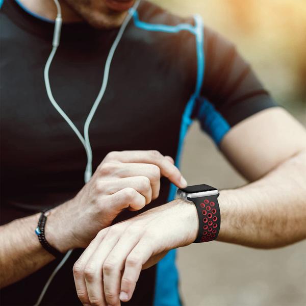 Lerobo Pulseira de Silicone Respirável para Apple Watch (Preto/Vermelho) Imagem de Lerobo Pulseira de Silicone Respirável para Apple Watch (Preto/Vermelho)