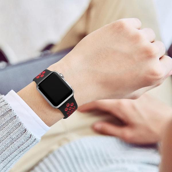 Lerobo Pulseira de Silicone Respirável para Apple Watch (Preto/Vermelho) Imagem de Lerobo Pulseira de Silicone Respirável para Apple Watch (Preto/Vermelho)