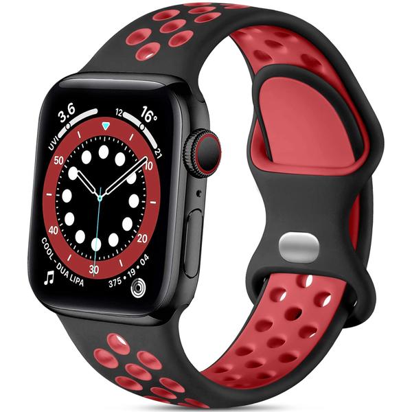 Lerobo Pulseira de Silicone Respirável para Apple Watch (Preto/Vermelho) Imagem de Lerobo Pulseira de Silicone Respirável para Apple Watch (Preto/Vermelho)