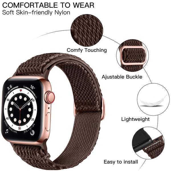 Imagem de Lerobo Pulseira Elástica de Nylon Compatível com Apple Watch 38mm a 49mm (Marrom)