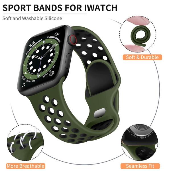 Imagem de Lerobo Pulseira Esportiva Compatível com Apple Watch (Verde Militar/Preto)