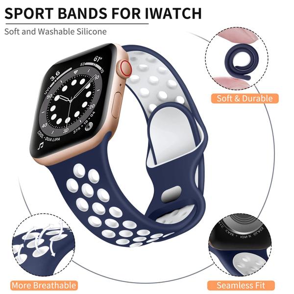 Imagem de Lerobo Pulseira Esportiva de Silicone para Apple Watch, 38-49mm (Azul Midnight e Branca)