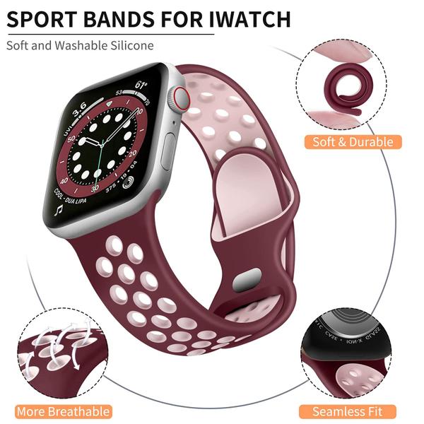 Imagem de Lerobo Pulseira Silicone 38-49mm Compatível Apple Watch (Vinho/Rosa)