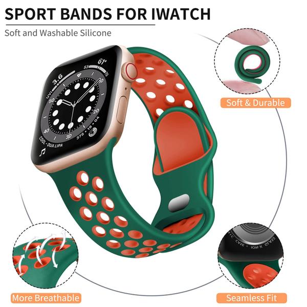 Imagem de Lerobo Pulseira Silicone c/ Apple Watch (Verde Pinho/Laranja)