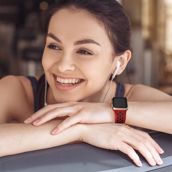 Imagem de Lerobo Pulseira Silicone Compatível com Apple Watch (Vermelho/Preto)