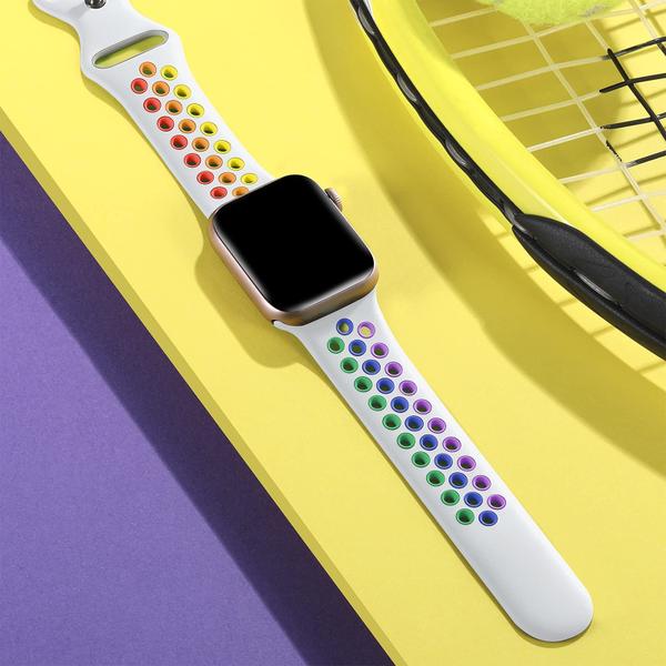 Imagem de Lerobo Pulseira Silicone P/ Apple Watch (Branco/Arco-íris)