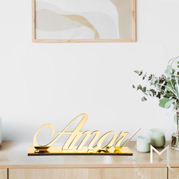 Imagem de Letreiro Decorativo - Amor Dourado - Enfeite de Mesa para Sala