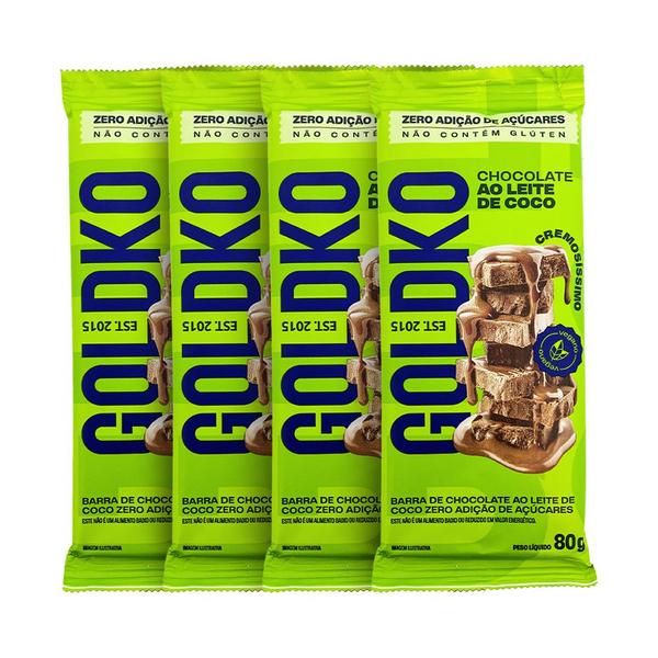 Leve 4, Pague3 - Barra de chocolate ao leite de coco zero adição de açúcares 80g - GoldKo Imagem de Leve 4, Pague3 - Barra de chocolate ao leite de coco zero adição de açúcares 80g