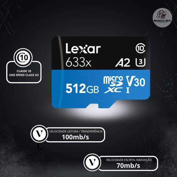 Imagem de LEXAR Micro SDXC U3 100mb/s 4k A2 512gb 100% original