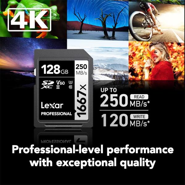 Lexar Professional 1667x 128GB SDXC UHS-II Card, até 250MB/s Read, para Fotógrafo Profissional, Cinegrafista, Entusiasta (LSD128CBNA1667) Imagem de Lexar Professional 1667x 128GB SDXC UHS-II Card, até 250MB/s Read, para Fotógrafo Profissional, Cinegrafista, Entusiasta (LSD128CBNA1667)