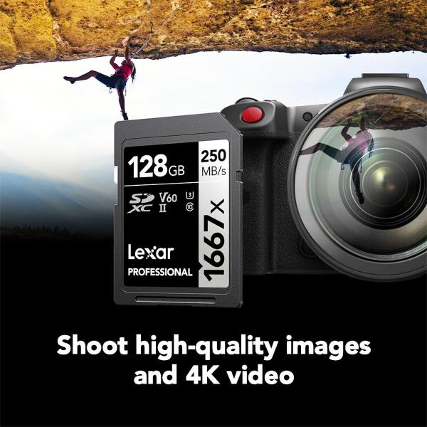 Lexar Professional 1667x 128GB SDXC UHS-II Card, até 250MB/s Read, para Fotógrafo Profissional, Cinegrafista, Entusiasta (LSD128CBNA1667) Imagem de Lexar Professional 1667x 128GB SDXC UHS-II Card, até 250MB/s Read, para Fotógrafo Profissional, Cinegrafista, Entusiasta (LSD128CBNA1667)