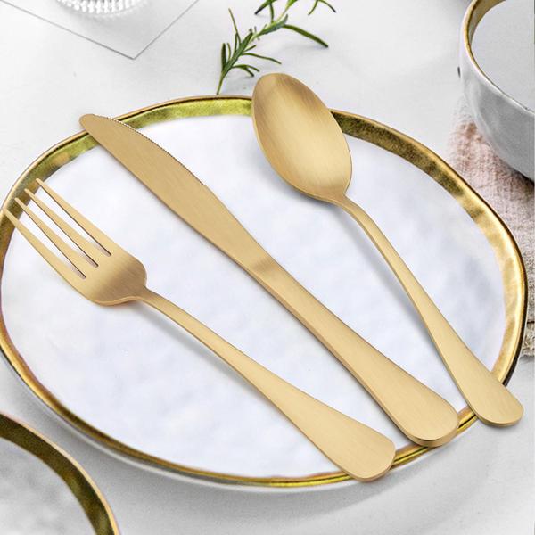 Imagem de LIANYU 20 Peça Matte Gold Silverware Set, Inoxidável Aço Dourado Flatware Cutlery Set para 4, Fancy Kitchen Utensil Tableware Set para home restaurant party, acabamento de cetim, lava-louças safe