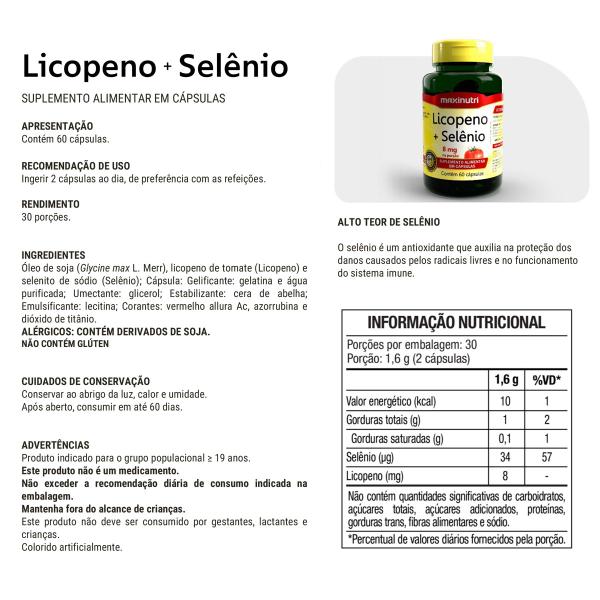 Imagem de Licopeno + Selenio Anti Oxidante 500mg 60 Capsulas Maxinutri