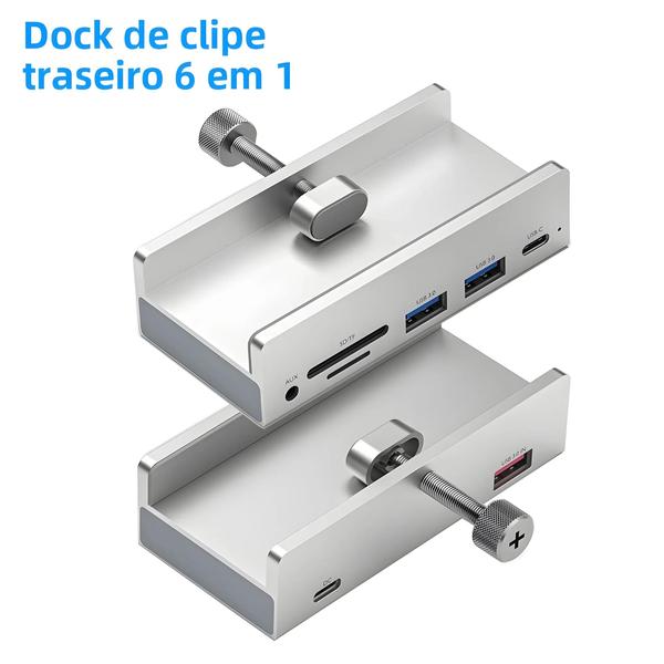 Imagem de Liga De Alumínio Preta 6-em-1 USB 3.0 HUB 5 Gbps Clip Dock Com Slot Para Cartão TF Para Laptop