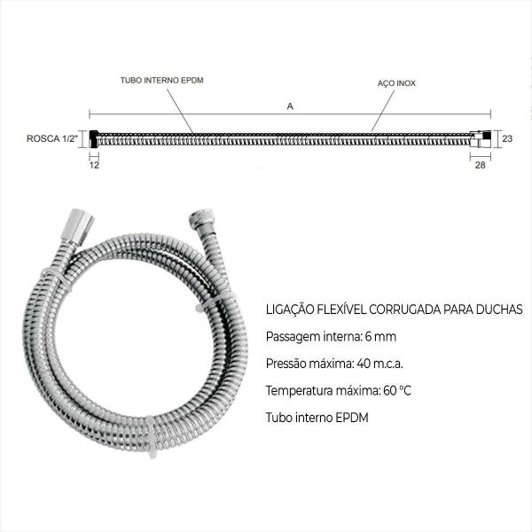 Imagem de Ligação Flexível Corrugada Para Duchas 2M Aço Inoxidavel