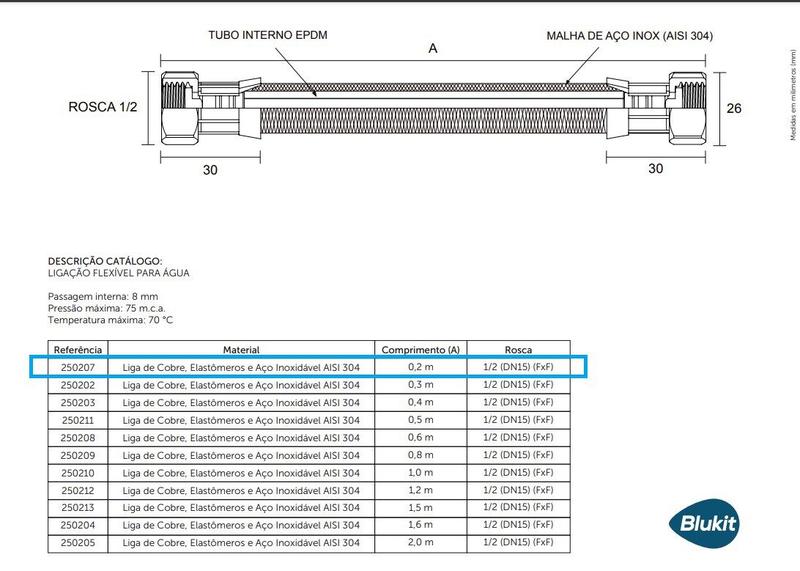 Imagem de Ligação Flexível Malha de Aço Para Água FxF 20cm - 250207