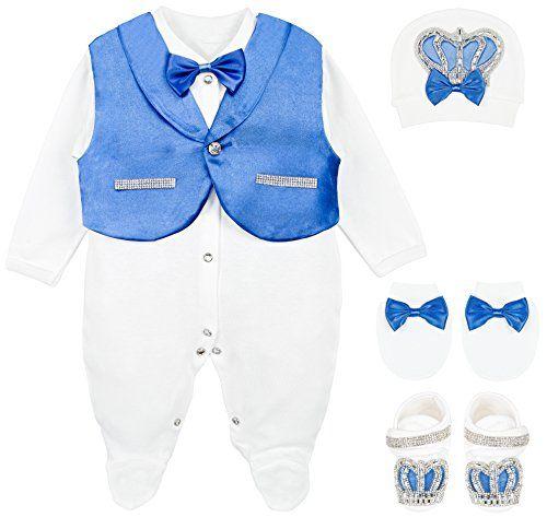 Imagem de Lilax Baby Boy Jewels Crown Tuxedo Outfit Layette 5 Piece Gift Set 0-3 Meses Royal Blue