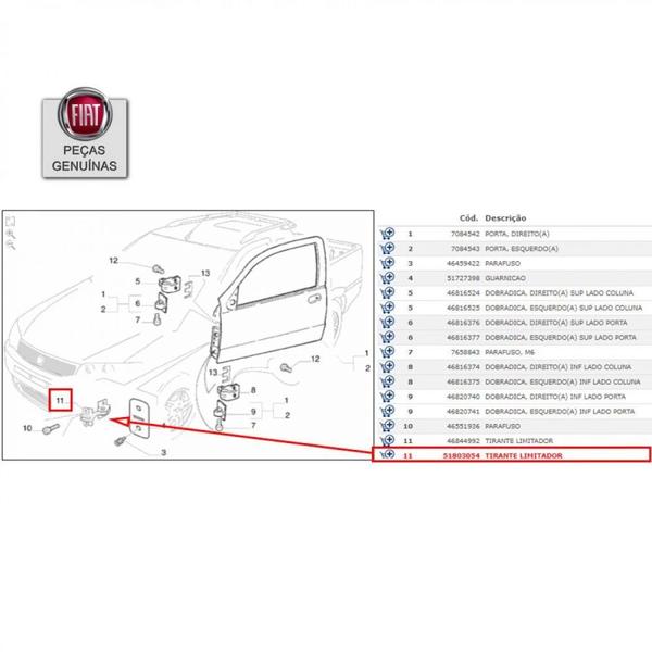 Imagem de Limitador da Porta Dianteira Fiat Palio Siena Strada