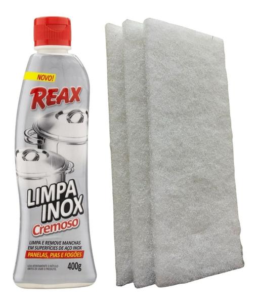 Imagem de Limpa Inox Reax Nobel Cremoso 400g + 03 Und Fibra Branca