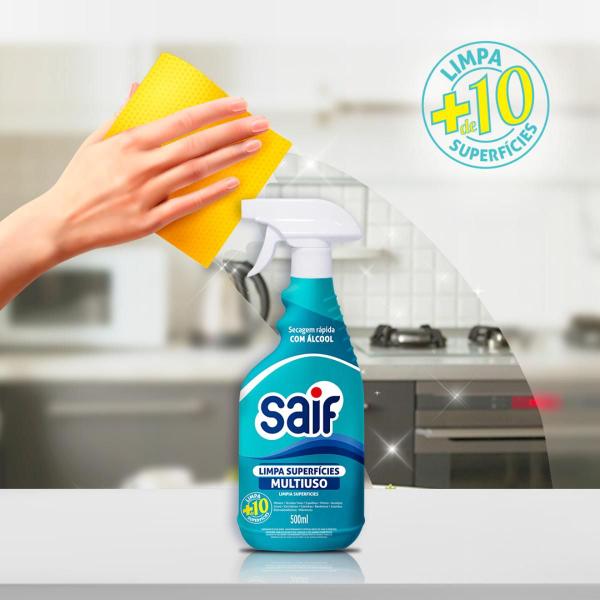 Imagem de Limpa Superfícies Multiuso Com Gatilho Saif 500Ml, Limpador Multiuso De Superfícies Spray, Azul Turquesa, Secagem Rápida