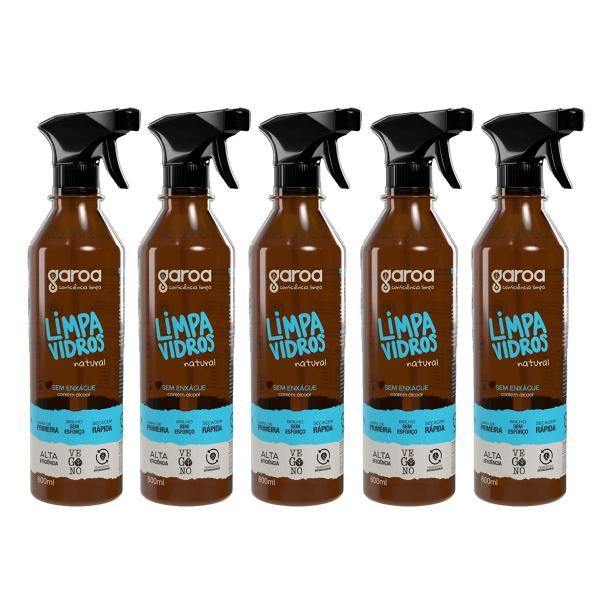 Limpa Vidros Garoa Natural Vegano Biodegradável 600 ml Kit 5 Imagem de Limpa Vidros Garoa Natural Vegano Biodegradável 600 ml Kit 5