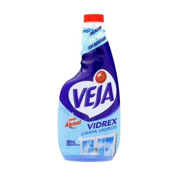 Imagem de Limpa Vidros Veja Vidrex Com Álcool Secagem Rápida Sem Resíduos Sem Borrifador 500ml Refil Veja