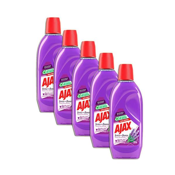 Imagem de Limpador Ajax Festa Das Flores De Lavanda 500Ml Kit 5