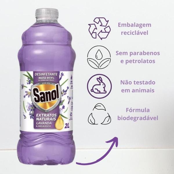 Limpador Desinfetante Extratos Naturais Lavanda Sanol 2L - Plush Sanol Imagem de Limpador Desinfetante Extratos Naturais Lavanda Sanol 2L