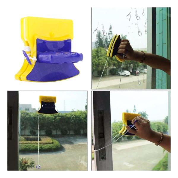 Imagem de Limpador Magnético Para Janelas E Aquários Com Feltro E Imã Cor Amarelo / Azul