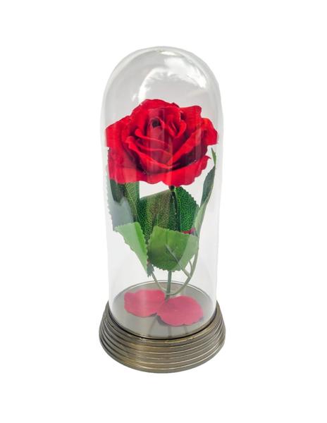 Imagem de Linda Redoma com Rosa Vermelha, inspirada na A Rosa Encantada do filme a A Bela e A Fera