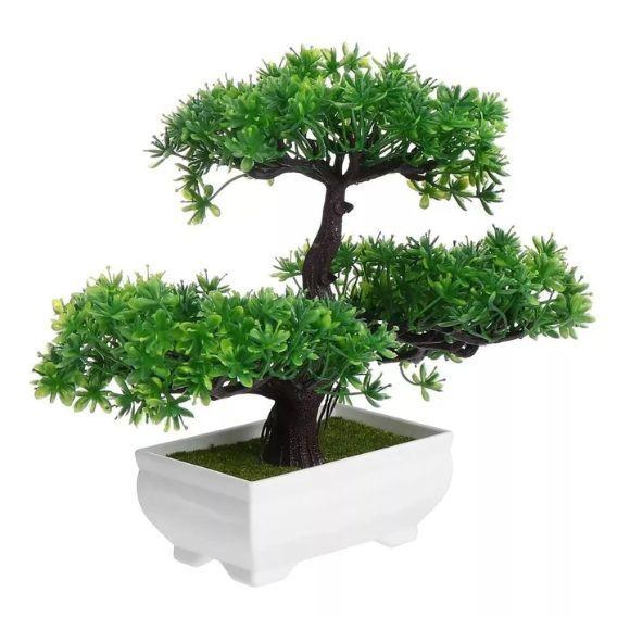 Imagem de Lindo Bonsai Realista Artificial Mini Folhas Verdes Vaso