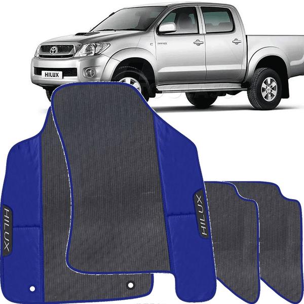 Imagem de Lindo jogo tapete 4 peças carro automotivo  na cor azul toyota hilux cabinde dubla 2009 a 2011 todos emborracahdo ecolog