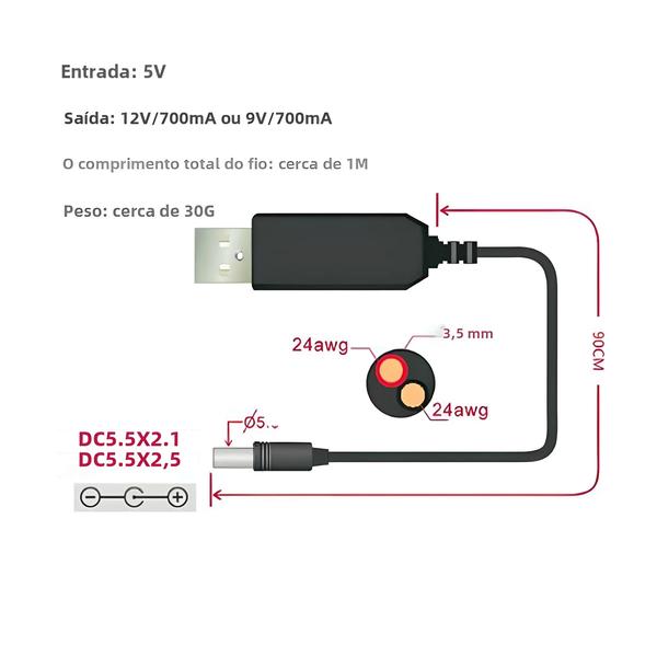 Imagem de Linha De Reforço De Energia USB DC 5V a 9V 12V Módulo Intensificador Conversor USB Cabo Adaptador