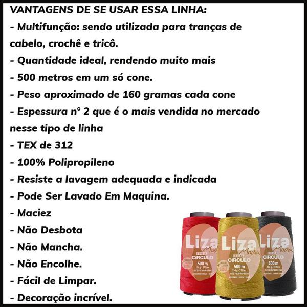 Imagem de Linha Liza Moda Grossa Fio n 2 Cone com 500 Metros e 100% Polipropileno Circulo