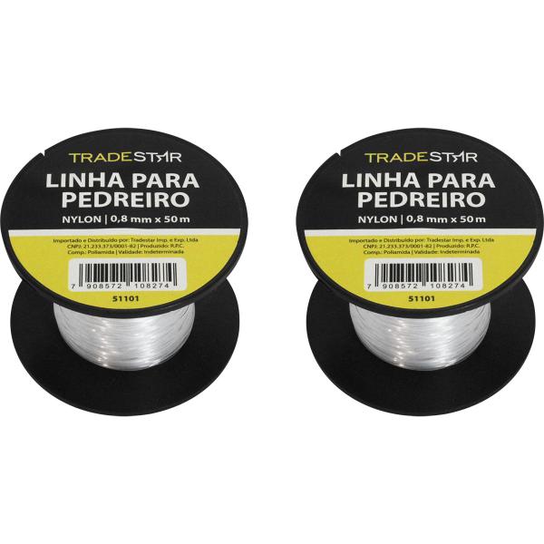 Imagem de Linha P/ Pedreiro Nylon Lisa 0,8MMx50M Branca C/ 2 Tradestar