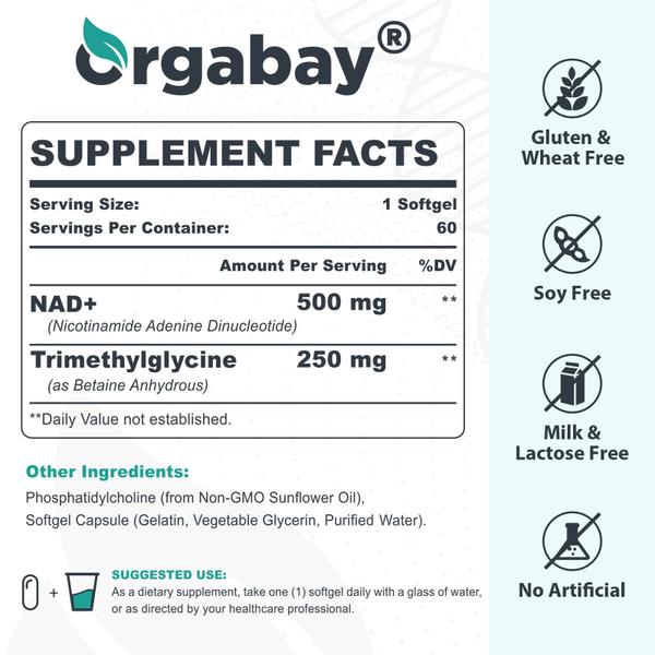 Imagem de Liposomal NAD + 500 mg Suplemento, Alta Absorção, Aumentar NAD + com TMG 250 mg, NAD real mais eficiente do que NMN, Nicotinamida Riboside alternativa para energia celular, envelhecimento saudável  120 Cápsulas gelatinosas