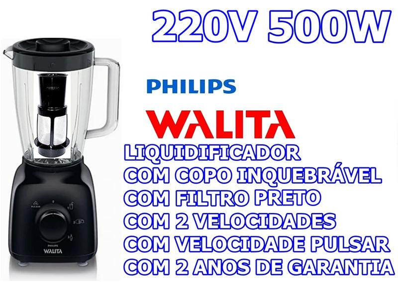 Imagem de Liquidificador 220v 500w 2 Anos Garantia com copo inquebrável por queda preto