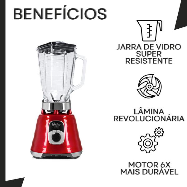 Imagem de Liquidificador 220v New Osterizer Clássico Vermelho Oster 1,25L Potência de 700w 220v + Base Processadora de Alimentos