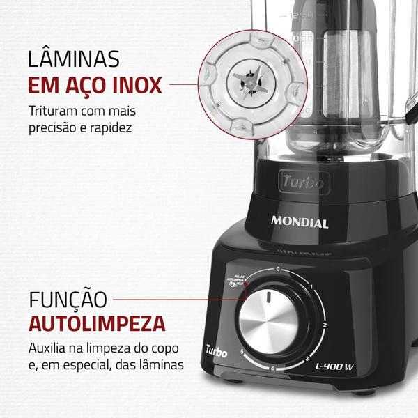 Imagem de Liquidificador 5 velocidades 900 watts full black - L-900-FB - Mondial