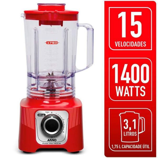 Imagem de Liquidificador Arno Power Max LN63 1400W Jarra 3,1l Vermelho 220v