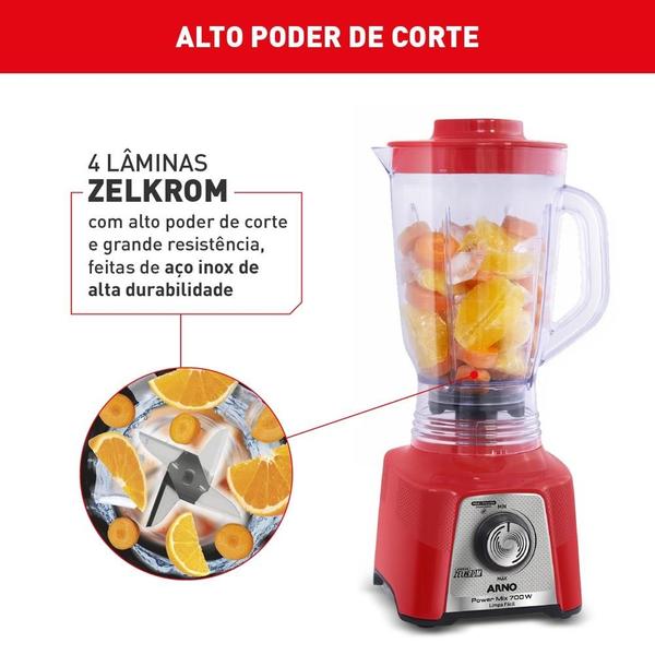 Imagem de Liquidificador Arno Power Mix Limpa Fácil 700W Vermelho LQ36