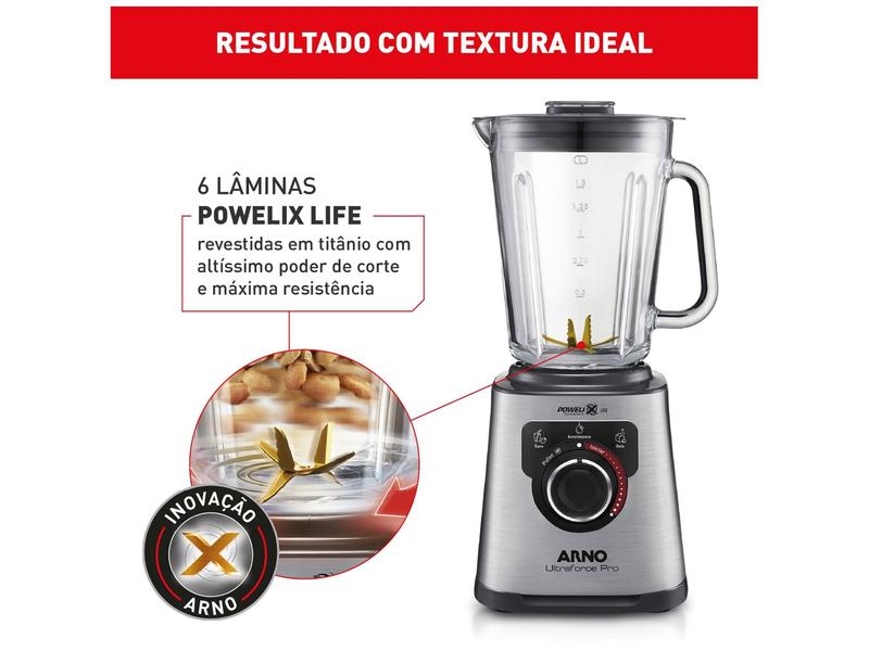 Imagem de Liquidificador Arno Ultraforce Pro LN93 Copo de Vidro 12 Velocidades 1100W Inox