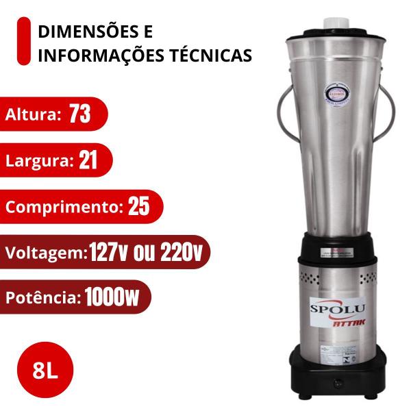 Imagem de Liquidificador Attak Baixa Rotação 3500rpm 8L Bivolt - Spolu