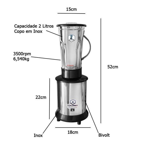 Imagem de Liquidificador Baixa Rotação 2 Litros Inox Industrial Bivolt