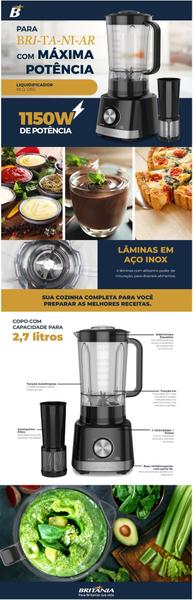 Imagem de Liquidificador Britânia Pro Maxx 6 BLQ1280P - com Filtro 4 Velocidades 1150W Preto